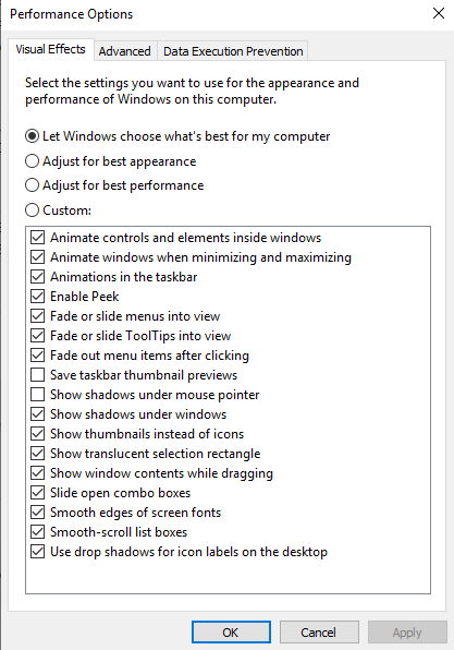 performance options